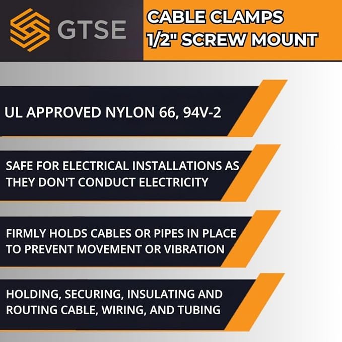 GTSE White Nylon Plastic Cable Clamps, 1/2" Screw Mounts for Cable, Rope, Tube Management, 100 Pack