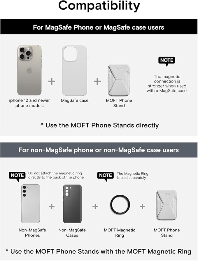 MOFT Magnetic Wallet Stand Compatible with iPhone 16/15/14/13/12 Series, Angle Adjustment MOVAS Phone Stand, Cool Grey