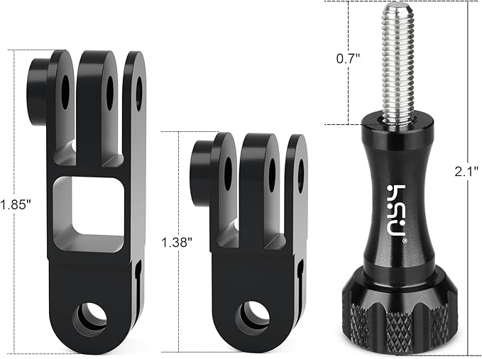 HSU Aluminum Alloy Metal Adjust Arm Straight Joints Mount, Long and Short Vertical Direction Straight Joints Mount for Gopro Hero 13 12 11 10 9 8 7 6 5, AKASO Campark and Other Action Cameras (Black)