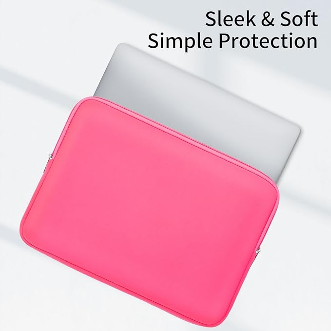 RAINYEAR 15 Inch Laptop Sleeve 15" Protective Soft Case Padded Carrying Cover Specially Compatible with 15.4" MacBook Pro/Air A3241 A2941 A3114 A1938 A1707 A1990 (Bright Pink, Upgraded Version)