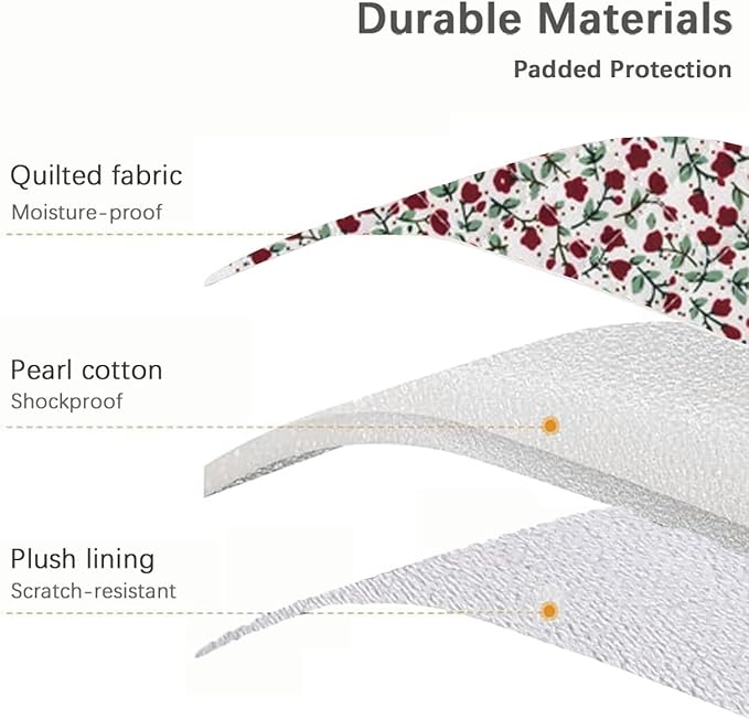 Puffy Laptop Sleeve 13-15.6 Inch Cute Quilted Laptop Protective Case Padded Floral Computer Sleeve for MacBook (B-red, 15 Inch)