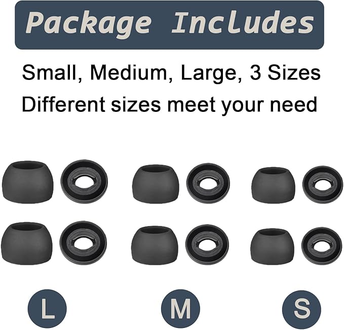 6 Pairs Replacement Eartips for Samsung Galaxy Buds Pro Headphones, Silicone Tips Earbuds Eartips Set, L/M/S Earplug Replacement Accessories (Black, Without Pen)