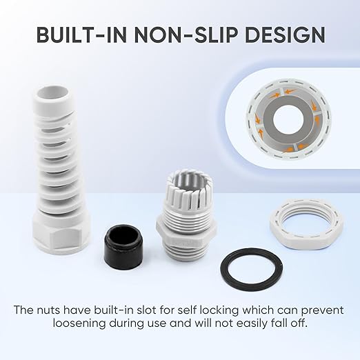 Strain Relief Cord Connector,LISTENJIALE 5Pcs NPT 3/4" Waterproof Cable Gland Flex Spiral Strain Relief Adjustable 12.5-18mm Cable Connector Nylon Joint with Gaskets(Grey)