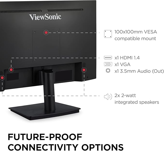 ViewSonic VA2409M 24 Inch IPS Full HD 1080p Monitor with Adaptive Sync, 75Hz, Thin Bezels, Eye Care, HDMI, VGA Inputs for Home and Office