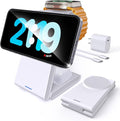 Foldable 3 in 1 Charging Station for Multiple Devices, Travel Wireless Charger for MagSafe Charger Stand, Magnetic Charging Stand for iPhone 16/15/14/13/12 for iWatch AirPods Pure White