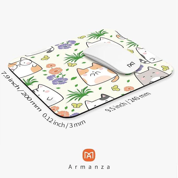 Square Mouse Pad Cute Cat, Personalized Premium-Textured Custom Mouse Mat Design, Washable Mousepad Cloth, Non-Slip Rubber Base Computer Mouse Pads for Wireless Mouse