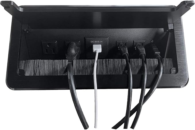 ZESHAN Cable Cubby Conference Table Power Box with 45 Degree Angle Convenient Plug-in Socket, Power Fully Enclosed Bottom Box Power Socket, USB, HDMI, RJ45