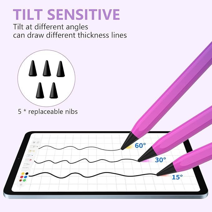 Stylus Pen for iPad 2018-2023 with Palm Rejection, Active Pencil for iPads 10th/9th/8th/7th/6th Gen, for iPad Pro 11/12.9 inch, for iPad Air 5th/4th/3th, for iPad mini 6th/5th Gen(Purple Rose Red)