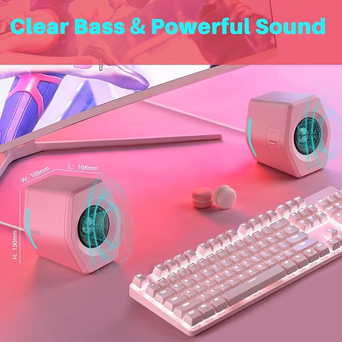 Edifier G2000 32W PC Computer Speakers for Gaming Desktop PC Laptop Mac Computer Woofer Speakers Bluetooth USB 3.5mm AUX Inputs RGB Lights Multimedia Speakers Pink