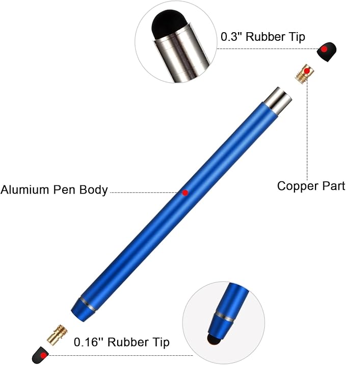 Stylus Pens for Touch Screens - Waycco High Sensitivity Capacitive Stylus 2 in 1 Touch Screen Pen with 8 Replaceable Tips for iPad iPhone Tablets Samsung Galaxy All Universal Touch Devices - 4 Pack