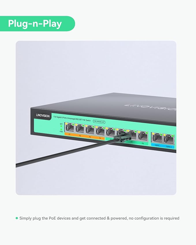 LINOVISION 8 Ports Full Gigabit PoE++ Switch, Built-in 120W Power with 4 BT 90W Ports & 4 at 30W Ports, Sufficient for All IEEE 802.3 af/at/bt Devices Including PTZ Cameras, AP, PoE Light...