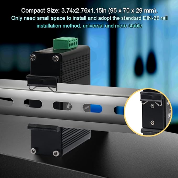 Mini Industrial 5 Ports Gigabit Switch Hardened 5 Port RJ45 10/100/1000Mbps Ethernet Switch Din Rail Mount Ethernet Switch Wall Mounts Included (-40 to 167 ºF) 10Gbps Switching Capacity