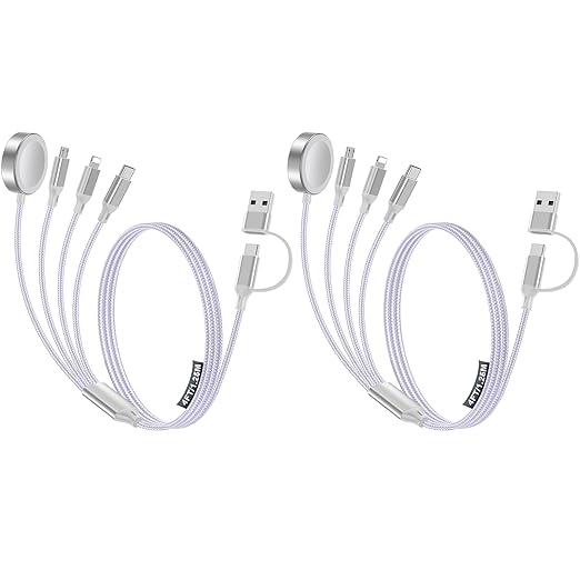 2 Pack Charging Cable for Apple Watch Charger/Samsung/iPhone Charger,Car/Office/Camping/Travel Essentials,Type C Cable Cord for iWatch Ultra/10-2/iPhone 16-11/Samsung S25-S20,iPad,airPods-Purple