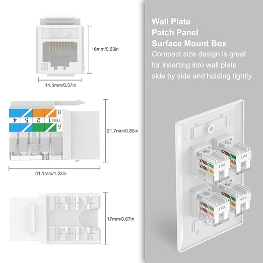 VCE UL Listed 10Gbps Cat6 Keystone Jack Insert 25-Pack, 90 Degree Punch Down RJ45 Keystone Jack Adapter Slim Profile for Patch Panel and Wall Plate