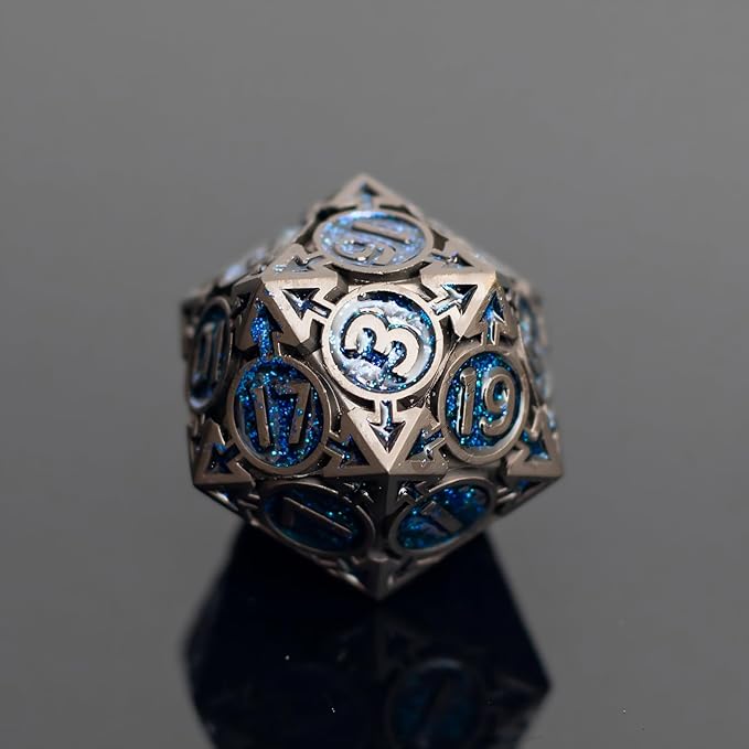Blue Black Nickel Finish Heavy Metal DND Dice Set (Wizard) with A Metal Box, Sharp Edge Zinc Alloy D&D Accessories, D4-D20, Designed for Dungeons & Dragons Master, RPG Player, Starter