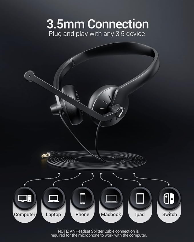 Wired Headphones with Microphone Headset - 3.5mm On-Ear Computer Headphones with Noise Cancelling Microphone for PC Laptop Home Office Online Class Skype Zoom Meetings Chat,Lightweight