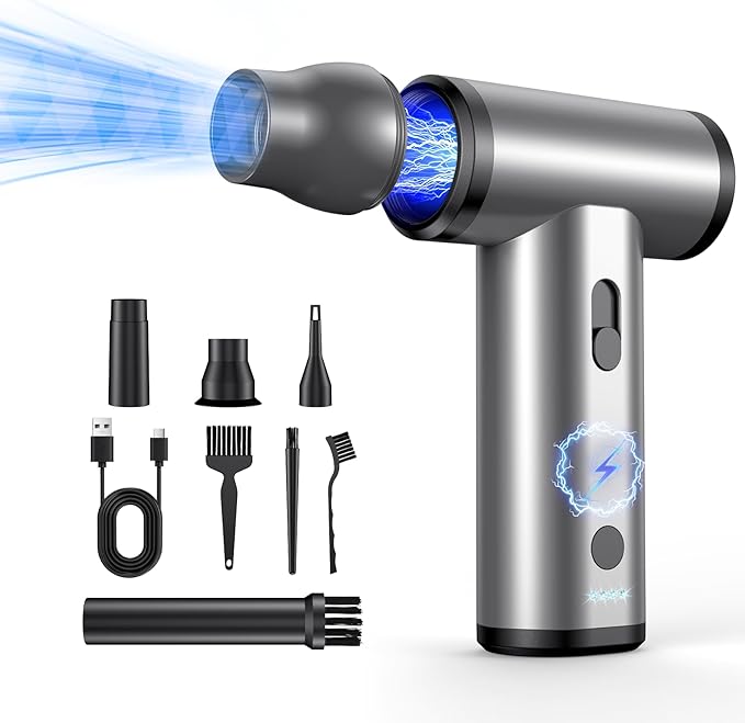 Compressed Air Duster, 300000RPM Air Duster Electric Cleaner for Keyboard, PC Deep Cleaning, Cordless Air Blaster, Replace Compressed Air Can-No Canned Air Duster,Rechargeable Air Blower