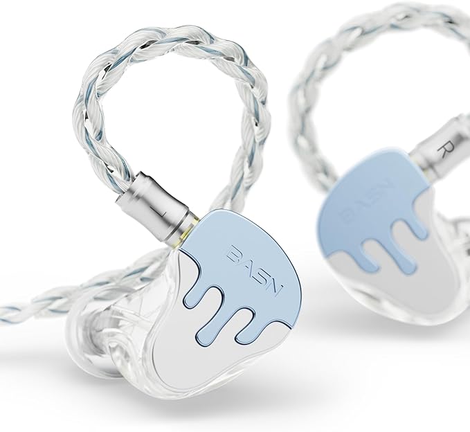 BASN BmasterX in Ear Audio Monitor, Hybrid 6 Drivers IEM Earphones with Crystal Clear Sound, Detachable Cable Plus Carrying Case & Fit Kit for Musician, Stage, Studio (3.5mm/4.4mm Jack, Blue/White)