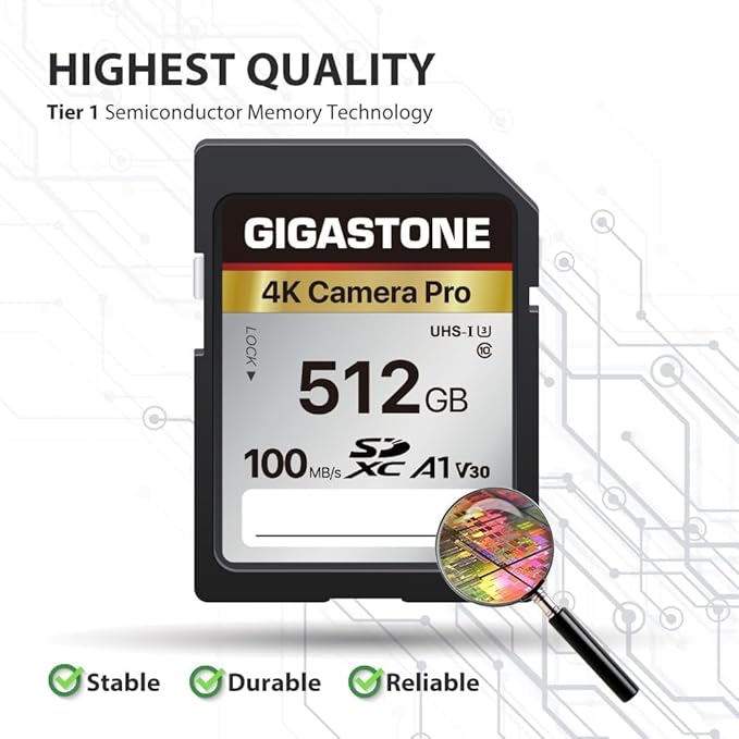 [5-Yrs Free Data Recovery] GIGASTONE 512GB SD Card with USB Type C Card Reader, 4K Camera Pro, A1 V30 U3 SDXC Memory Card Compatible with Canon Digital Camera, with 1 Mini case