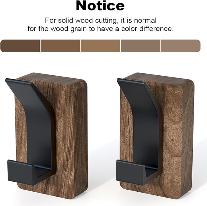 4 PCS Black Walnut Wood Wall Hooks Adhesive Mounted & Wall Mounted Rustic Decorative Entryway Hooks Mid Century Modern Natural Wooden Pegs for Hanging Coat Clothes Hat Bag Purse and Towel