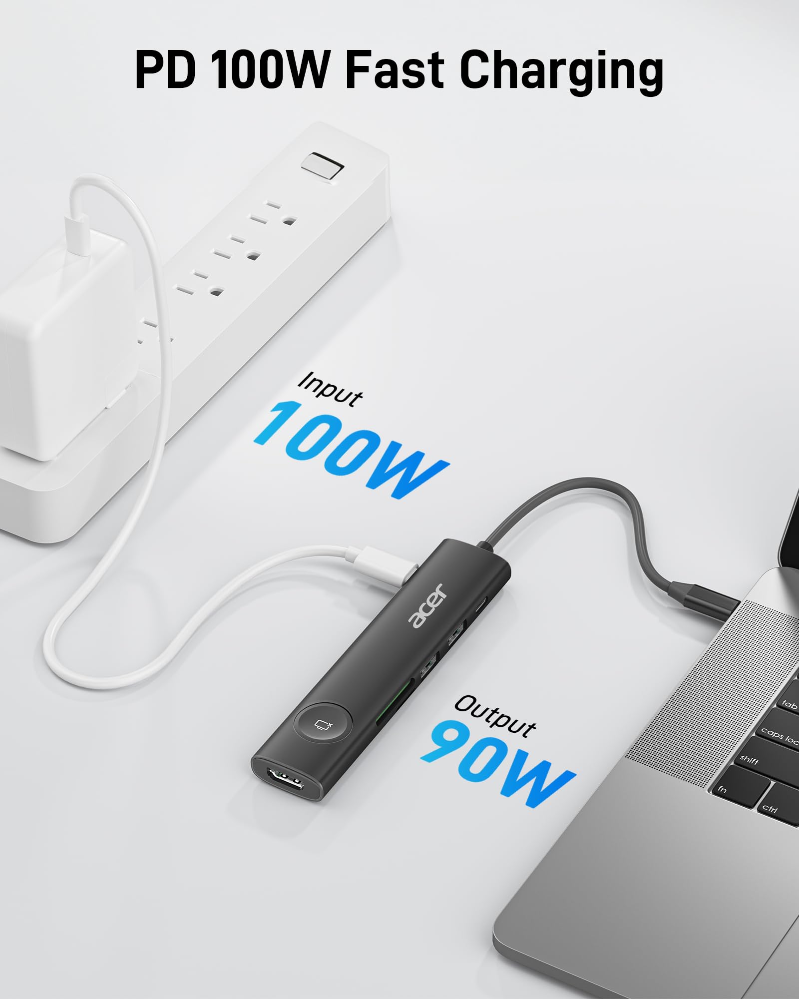 Acer USB C HUB Multiport Adapter, 7 in 1 USB-C to HDMI Adapter with 4K@60Hz, 100W PD, 5Gbps 2*USB-A 3.1, 1*Type-C 3.1, SD Card Reader Type C Dongle for iPhone 16/15, MacBook Pro/air, iPad, Acer(Black)