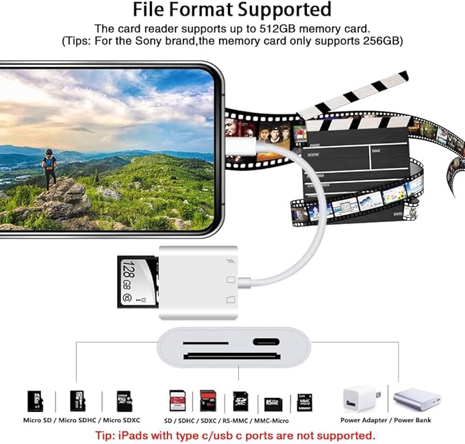 SD Card Reader for iPhone iPad,Micro SD Card Reader Memory Card Reader Plug and Play Trail Camera SD Card Adapter,Simultaneous Charging and Reading