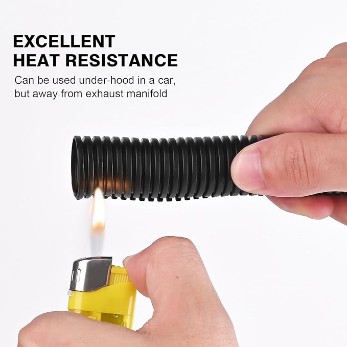 CrocSee 10ft - 1/4 inch Flame Retardant Split Wire Loom Tubing with Installation Tool - Flexible Wire Covers Cord Protectors - Black