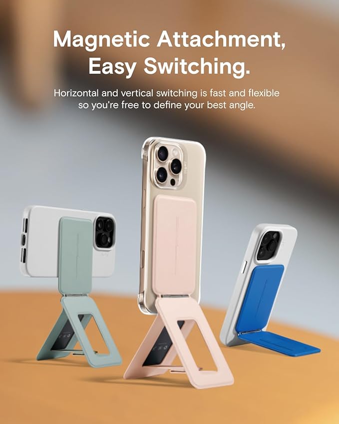 MOFT Phone Stand, Magnetic Phone Tripod Stand Stain-Resistant MOVAS Leather & Angle Adjustment & Strong Magnets Tripod for iPhone 16/15/14/13/12 (Included Metal Ring)-Peppermint