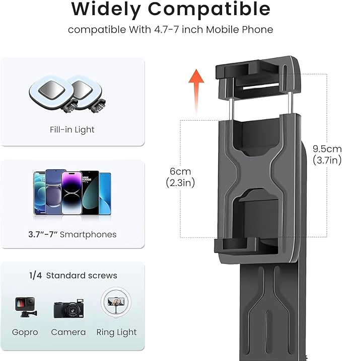 71" Selfie Stick Tripod with Wireless Remote & 2 Fill Lights, Tall Phone Tripod Stand with Quad-Leg Base, Aluminum Alloy White Stick for iPhone, Android, GoPro, Vlogging & Video