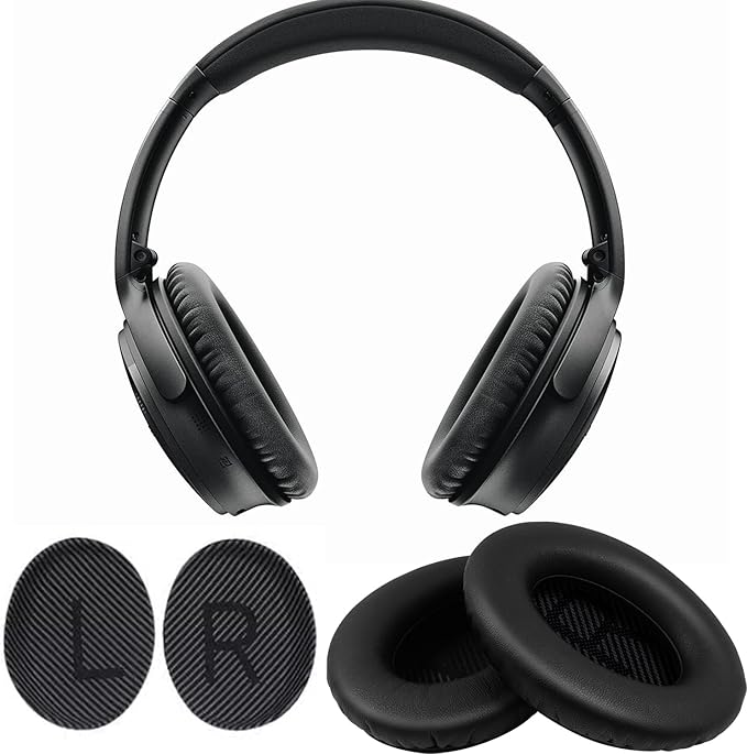 Replacement Earpads Cushions for Bose QuietComfort 35 & Quiet Comfort 35 II, Headphones Ear Covers Ear Pads for Bose QC35/QC35II/25/15 QC2 / Ae2 / Ae2i / Ae2W / Sound Link/Sound True-Black&Black