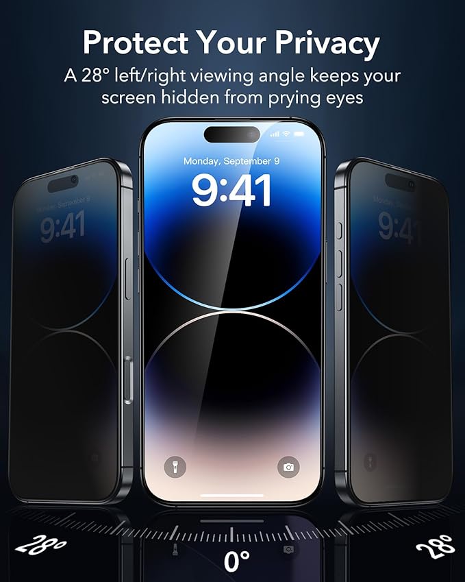 ESR 3 Pack for iPhone 14 Pro Privacy Screen Protector, Anti-spy Tempered-Glass Privacy Screen Protector with Flawless Fit Tray