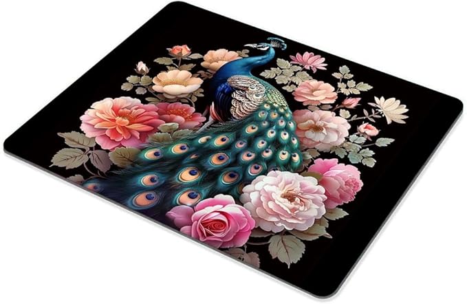 Square Mouse Pad Colorful Peacock with Floral Background-1,Gaming Mouse Pads for Desk,Soft Computer Waterproof Non-Slip Mouse Mat