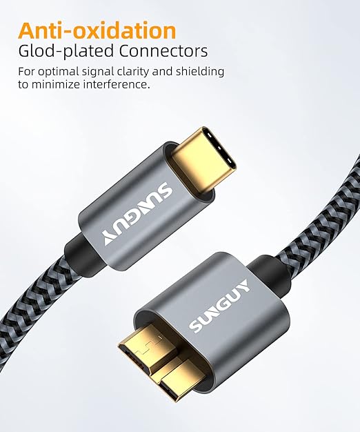 SUNGUY 10Gbps Micro B to USB C Hard Drive Cable 6FT, USB 3.1 USB C to Micro B, High-Speed External Hard Drive USB C Cable for iPhone 16 15 Pro/Pro Max, MacBook Pro/Air, WD Toshiba Westgate Seagate