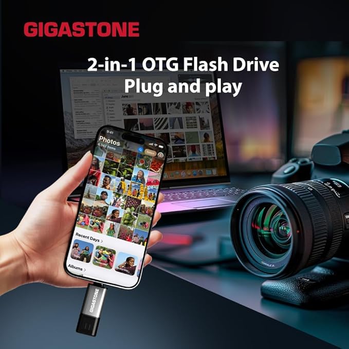 GIGASTONE 64GB Dual Flash Drive (5 Pack) Z40 USB 3.2 Gen 1, 2-in-1 Type-A & Type-C, 100MB/s Ultra Fast, Head Cap Design, Plug & Play for Smartphone/PC/Mac/TV/Car Audio, USB 2.0/3.0/3.1 Compatible