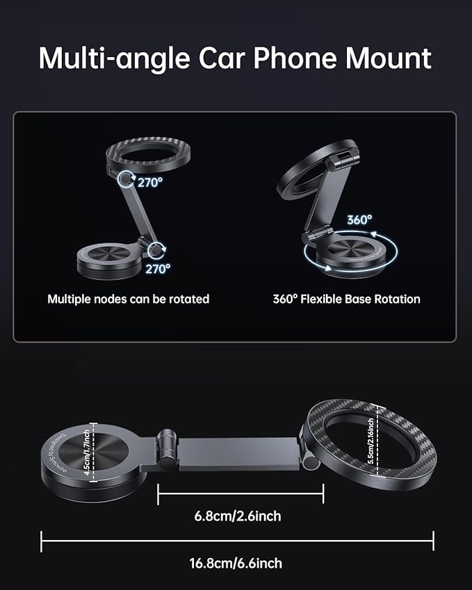 SYNCWIRE for MagSafe Car Mount - [360° Rotation] Magnetic Phone Holder for Car, Adjustable Metal Arm, Car Magnet Phone Mount for Dashboard, Car Accessories Fit iPhone 16 15 14 13 Pro Max &All Phones
