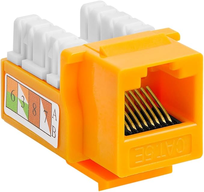 Cmple - 10 Pack Cat5e Keystone Jack Insert Punch Down RJ45 Connectors RJ45 Keystone Jack 90 Degree Female for Wall Plates, Patch Panels, Patch Cables, Ethernet Cables - Yellow