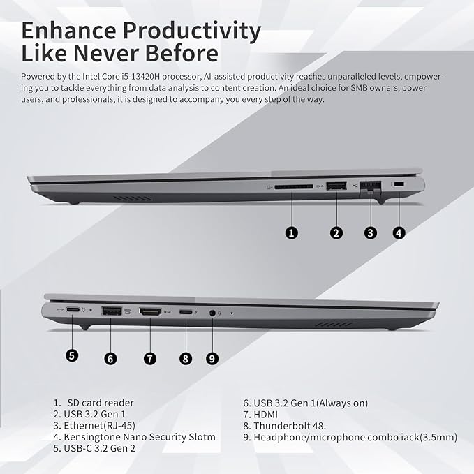 Lenovo ThinkBook 16 Business Laptop, 16" FHD+ Display, 8-Core Intel i5-13420H, 16GB DDR5 RAM, 512GB SSD, HDMI, SD Card Reader, Wi-Fi 6, Windows 11 Pro, Bundle with Targus USB-C 100W Docking Station