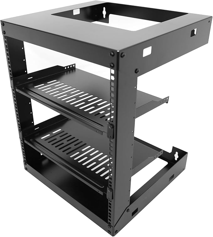15U Wall Mount Open Frame 19 Inch Server Equipment Rack Wall Mountable Heavy Duty Design - Holds All Networking & AV Gear - Open Frame Includes 2 1U 12in Vented Shelves & Mounting screws(WALL RACK15U)