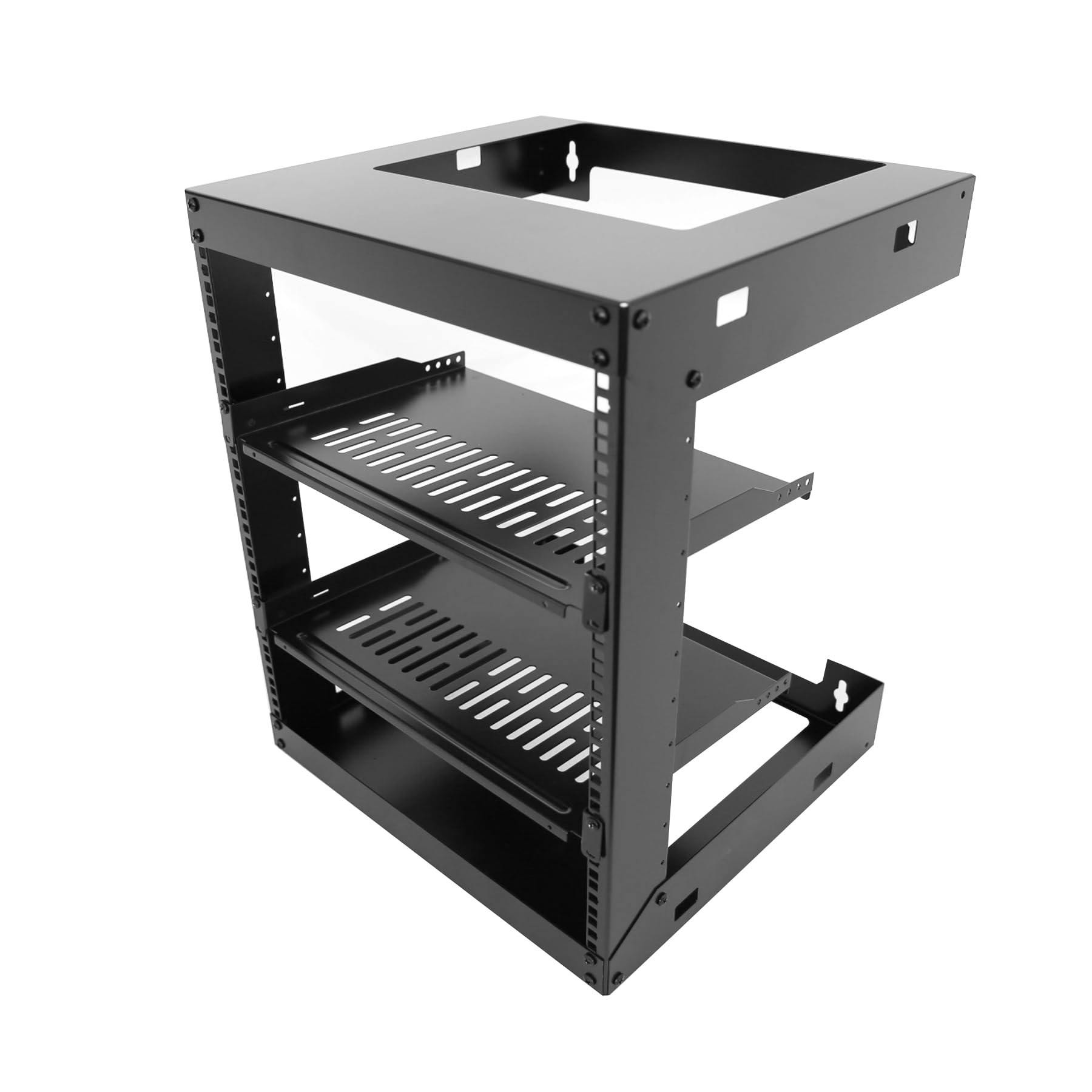 GlobalRack 15U Wall Mount Open Frame, 18" Depth, w/ 2X 1U Shelves