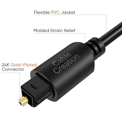 CableCreation Digital Optical Audio Cable 6 Feet, Fiber Optical Toslink Cable for Home Theater, Sound Bar, TV, PS4, Xbox, VD/CD Player, Blu-ray Players,Game Console & More, 1.8M