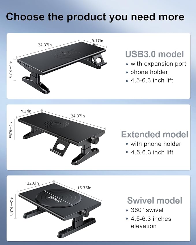 Computer Monitor Stand Riser for Desk,4.5-6.3 Inches Freely Height Adjustable with Cellphone Holder,Multi-Purpose Desktop Organizer Monitor Stands Riser for Computer,Laptop,Printer,TV (White)