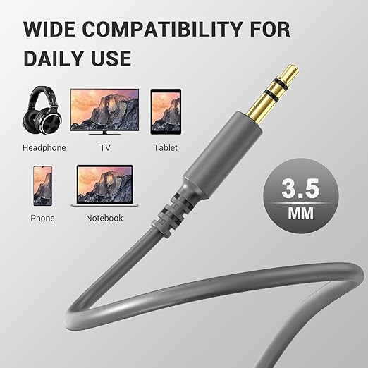 OneOdio 6.35mm to 3.5mm 6.6-9.8FT Stereo Adapter Cable Compatible with AMPs, Electronic Keyboards, Mixers, Guitars and Pro10/Pro30/Pro50 Headphones of OneOdio-Gray