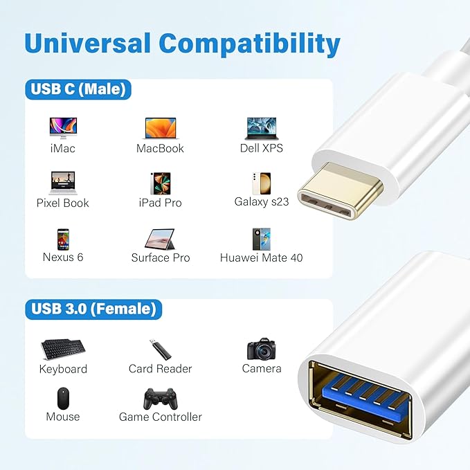 USB C Male to USB Female Adapter Cable, USB Type C to USB Adapter 2 Pack OTG Cable High Speed USB to USB C Converter Compatible with MacBook Pro/Air, iPad Pro, Samsung Notebook, Smartphone