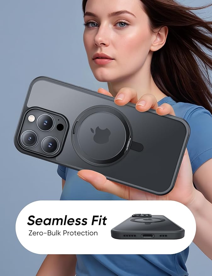 MAGIC JOHN 360° Rotatable Magnetic Invisible Stand for iPhone 14 Pro Max Case [Anti-Slip Grip] [Compatible with MagSafe] 16FT Shockproof for iPhone 14 Pro Max Case with Kickstand, Black