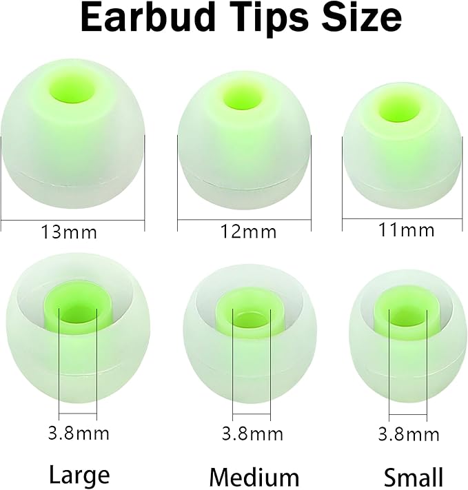 Silicone Earbud Tips Replacement - Fit Most In-Ear Earbuds (Inner Hole 3.8mm - 5.1mm) - 9 Pairs S M L