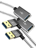 CableCreation USB 3.0 Extension Cable 1FT, [2-Pack] Left Angle USB 3.0 Male to Female Extender Cord, 90 Degree USB 3.0 for VR, PlayStation, Xbox, Keyboard, Space Gray, 0.3M