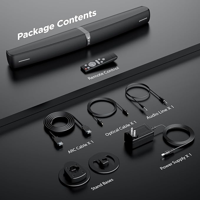 Sound Bar for Smart TV,90W Soundbar with Bluetooth/ARC/Optical/AUX Connect, Auto Volume Boost, 3 Customizable Equalizer Modes, 2 in 1 Detachable Soundbar for TV/PC/Gaming/Projectors