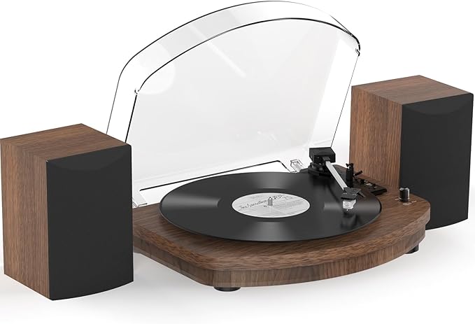 Vinyl Record Player with Dual Stereo Speakers, Belt Drive Turntable with Bluetooth Input 3 Speed Playback AT-3600L Cartridge RCA Out Vintage Turntable