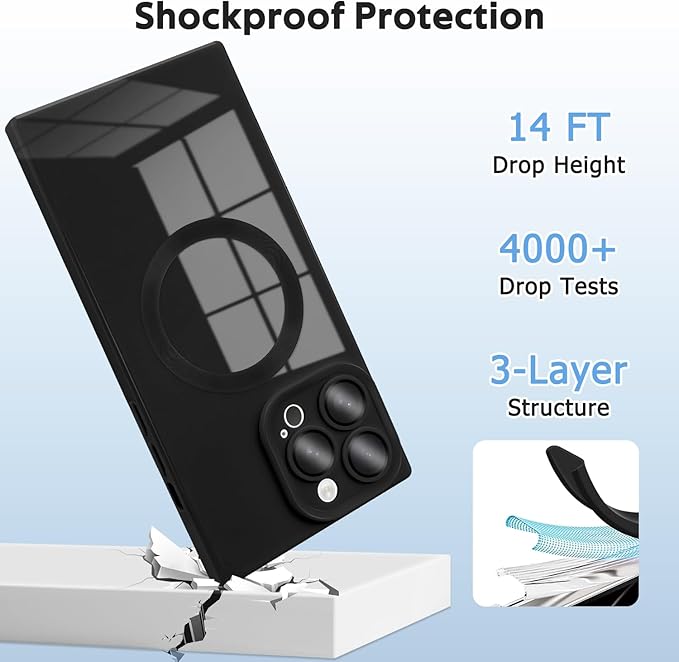 Designed for iPhone 15 Pro Max Case Compatible with Magsafe Cover Camera Lens Protector Military Grade Protection Shockproof Soft TPU Slim Magnetic Phone Case for iPhone 15 Pro Max Black