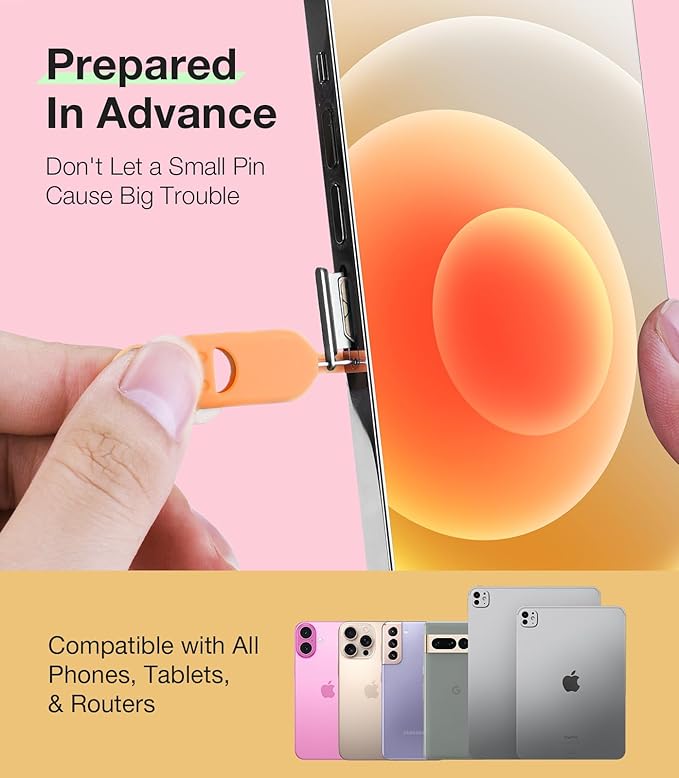 SIM Card Holder Contains Removal Openning Tool Tray Eject Pins 6 Pcs Needle Opener Ejector Compatible with All iPhone Apple iPad HTC Samsung Galaxy Cell Phone (Rainbow (6 Pcs))